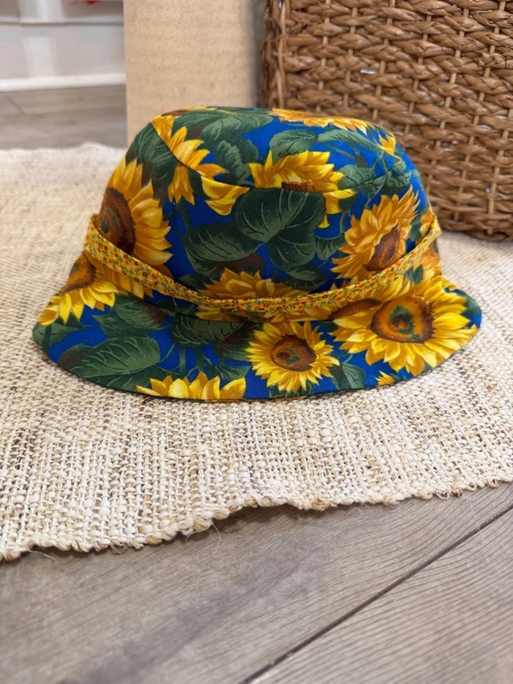 Vintage 90s Baby Toddler Girl Hat Sunflower Print Bucket Hat ADORABLE